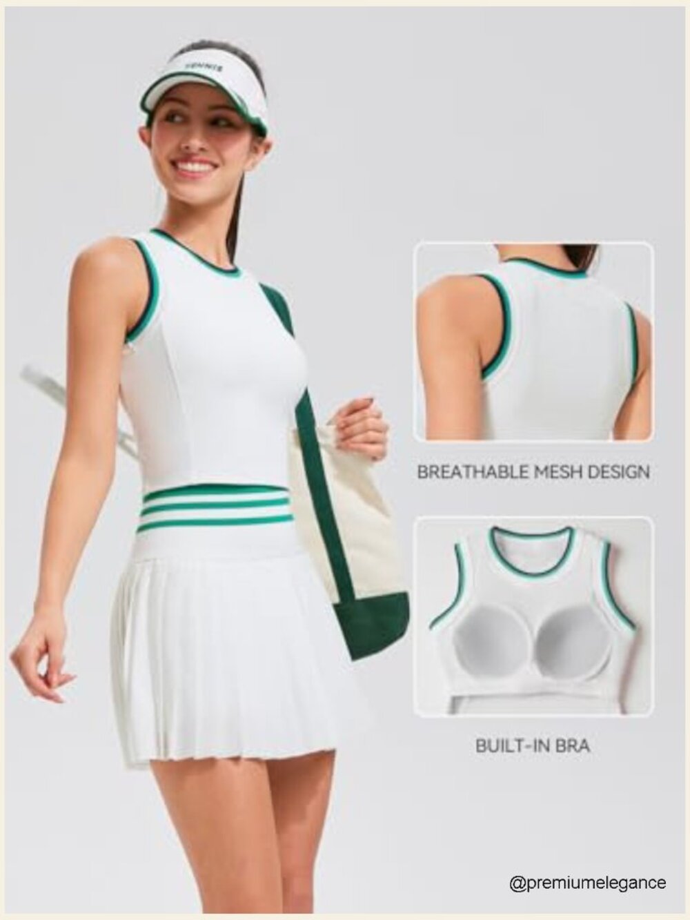 Two Piece Tennis Skirt Set High Waisted Pleated Athletic Golf Skirt with Pockets - Picture 4 of 7